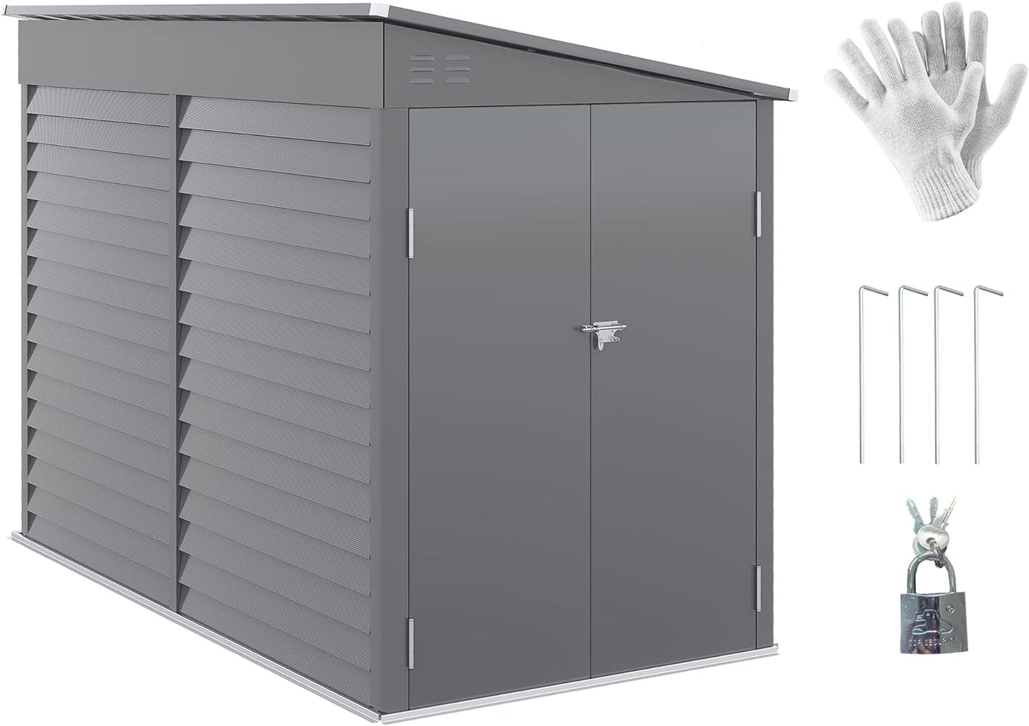 Outsunny 4.6' x 9' Steel Outdoor Storage Shed, Lean to Shed, Metal Tool House with Foundation Kit, Lockable Doors, Gloves and 2 Air Vents for Backyard, Patio, Lawn, Gray