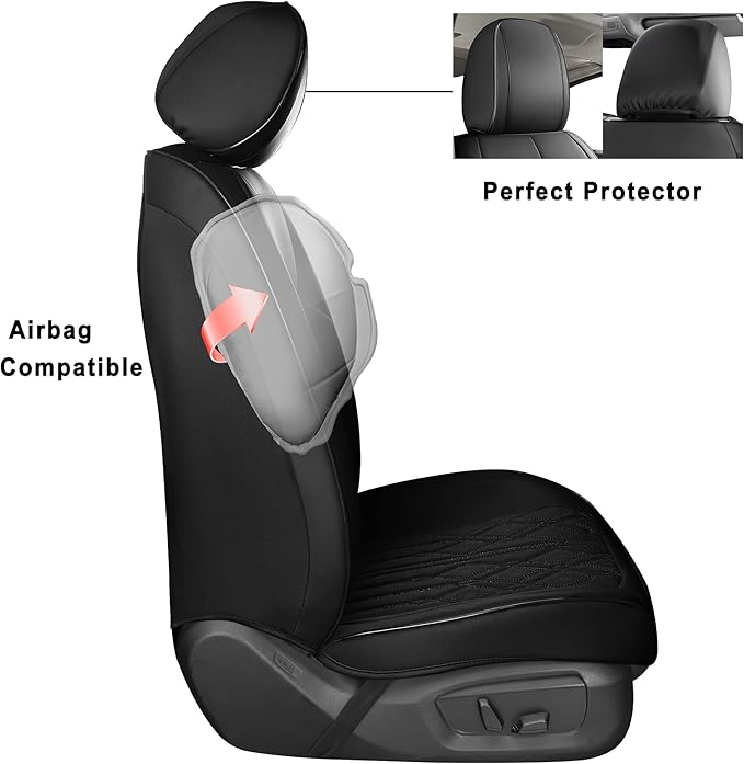 Huidasource Car Seat Covers, Leather Auto Seat Cushion Cover Universal Fit for Most Car Sedan SUV Pickup Truck, Fit for Honda Civic Nissan Compass Sentra Land Rover Focus Explorer(Front Pair/Black)