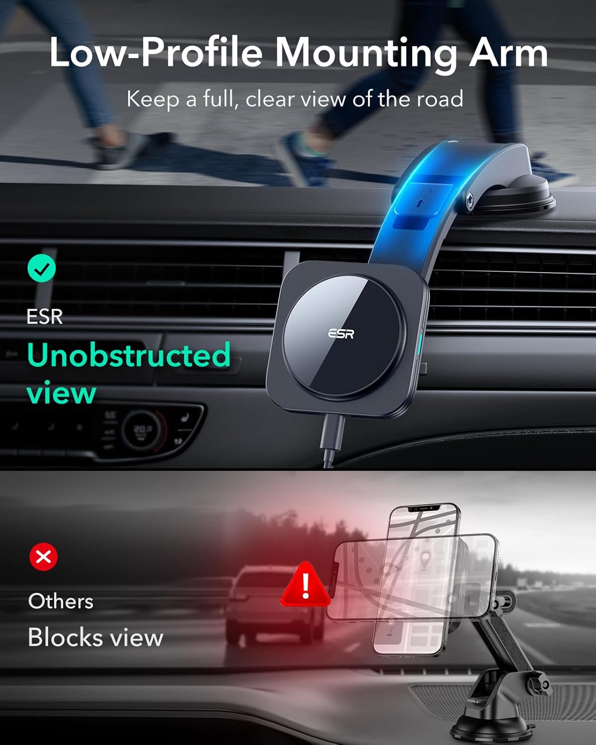 ESR for MagSafe Car Mount Charger, Dashboard Magnetic Wireless Car Charger Mount, Compatible with MagSafe Car Charger, for iPhone 16/15/14/13/12, Galaxy S25, Fast Charging, Car Accessories, Black