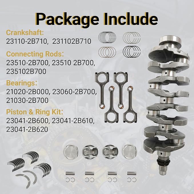 G4FJ 1.6 Engine Crankshaft Piston Connecting Rod Kit w/Bearings Fit For Hyundai Accent Sonata Verna Veloster Elantra Tucson Kia Forte Optima 1.6L 2011-2022 23110-2B710 235102B700