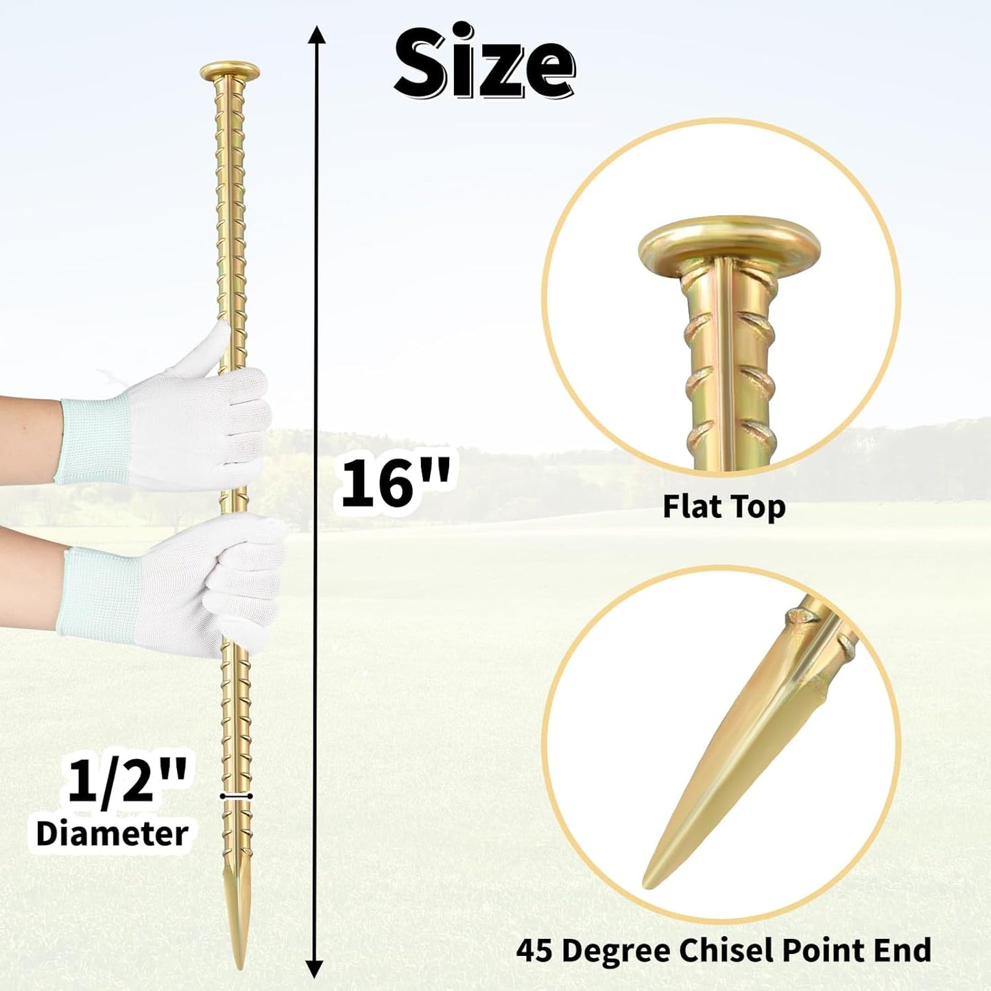 16 Inch Rebar Stakes (20 Pack) 1/2 Inch Diameter Galvanized Steel Ground Anchors Heavy Duty Anchoring Spikes for Speed Bump, Parking Curb and Tent