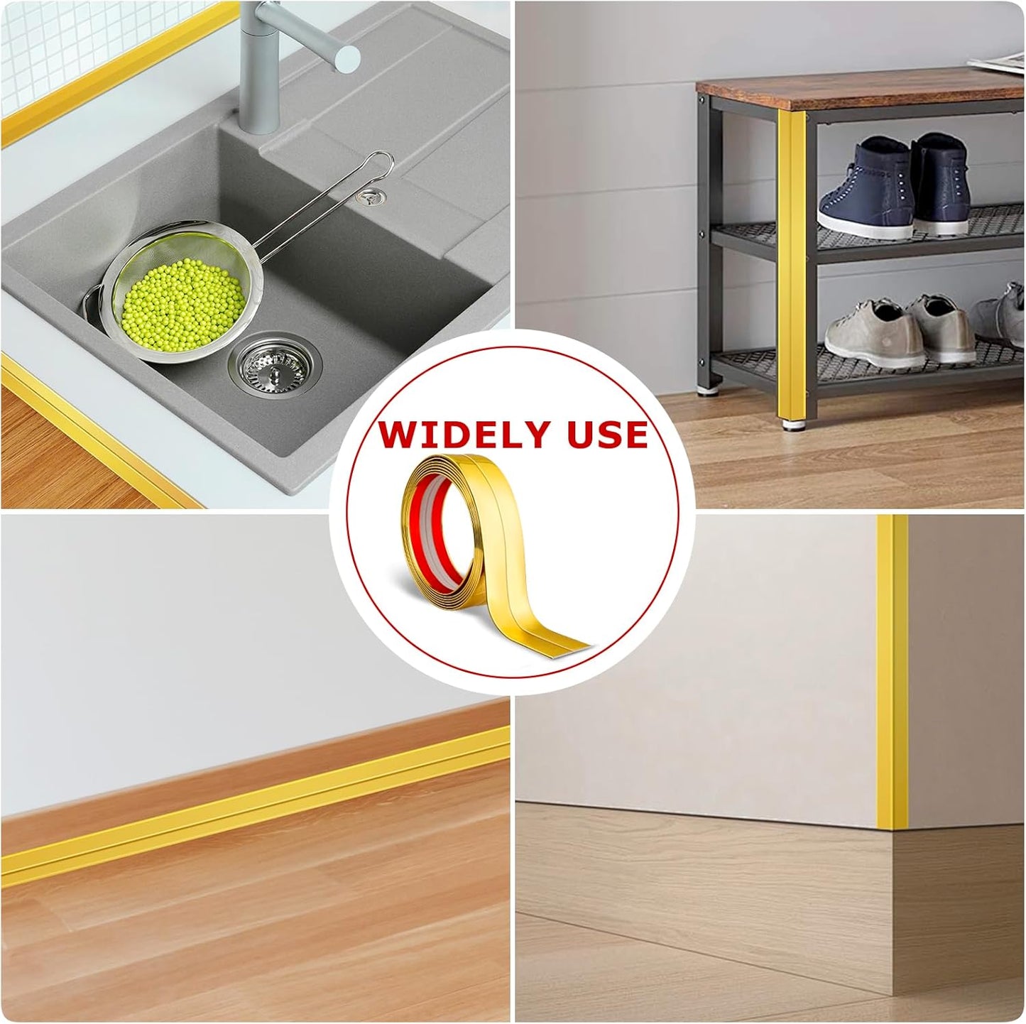 Flexible Wall Corner Protector Moulding Trim Peel and Stick Wall Corner Guards Edge Protector Self Adhesive Molding Trim Strip for Edge Ceiling (Gold, 1.6 in x 40 Ft)