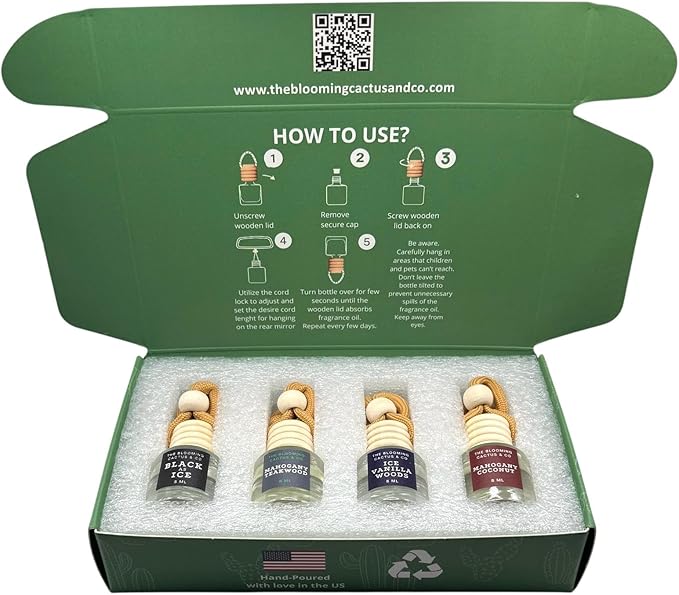 4 Pack Air fresheners | Long lasting car air fresheners, Hand-made in USA | Small room diffuser | Small Business Woman Owned. (8 ml Fresh & Earthy Pack Mix)