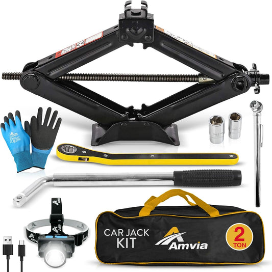 Car Jack Kit | Scissor Jack for Car 2 Ton (4,400 lbs) - Tire Jack Tool Kit | Portable, Ideal for SUV and Auto - Universal Kit with Lug Wrench | Heavy Duty Material