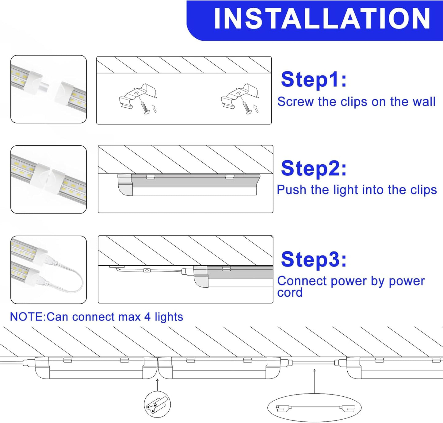 8FT LED Shop Light Fixture,100W 15000LM 6500K,V Shape Linkable T8 Tube Lights with Clear Cover,High Output Plug & Play for Garage/Warehouse/Workshop,10 Pack