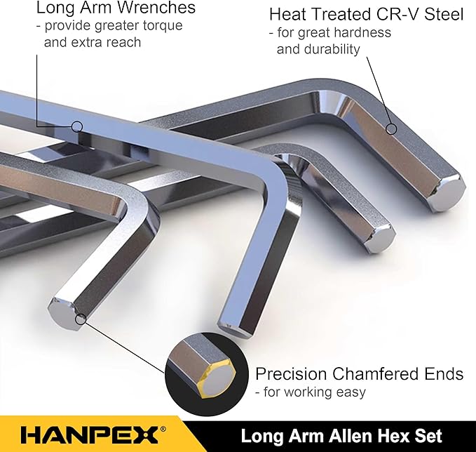 Long Arm Hex Key Allen Wrench Set with Ball End, Ball-End Hex Key Metric/Imperial, Allen Wrench Chrome Vanadium Steel(Cr-V), Tamperproof TORX L- Key Set (18-Piece)