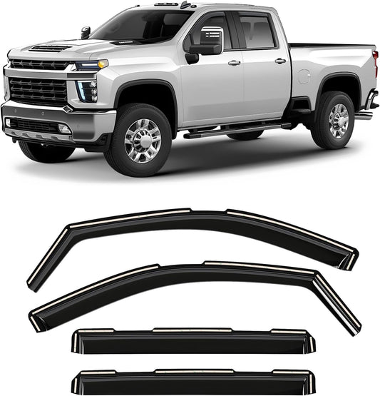 Window Deflectors Smoke Tinted in-Channel Side Window Vent Visor Deflectors Rain Guards Compatible with Silverado/Sierra 2500HD/3500HD 2020-2025 Crew Cab - 4pcs. GW0866