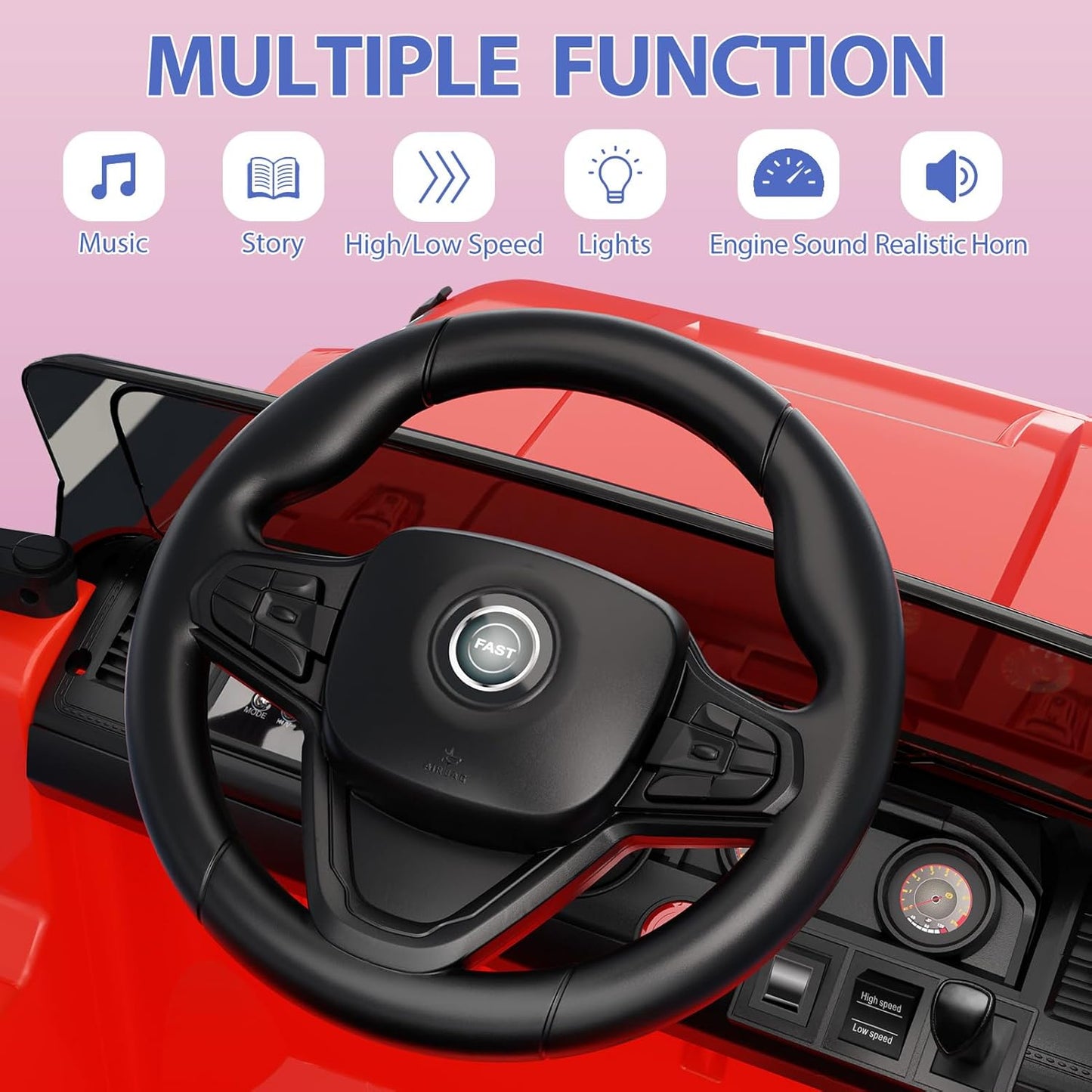 12V Kids Ride On Truck Car, Battery Powered Electric Vehicles with Remote Control, Spring Suspensions, 3 Speeds, LED Lights, Music, MP3, Ride On Toy Car for Children Toddles Boys Girls, Red