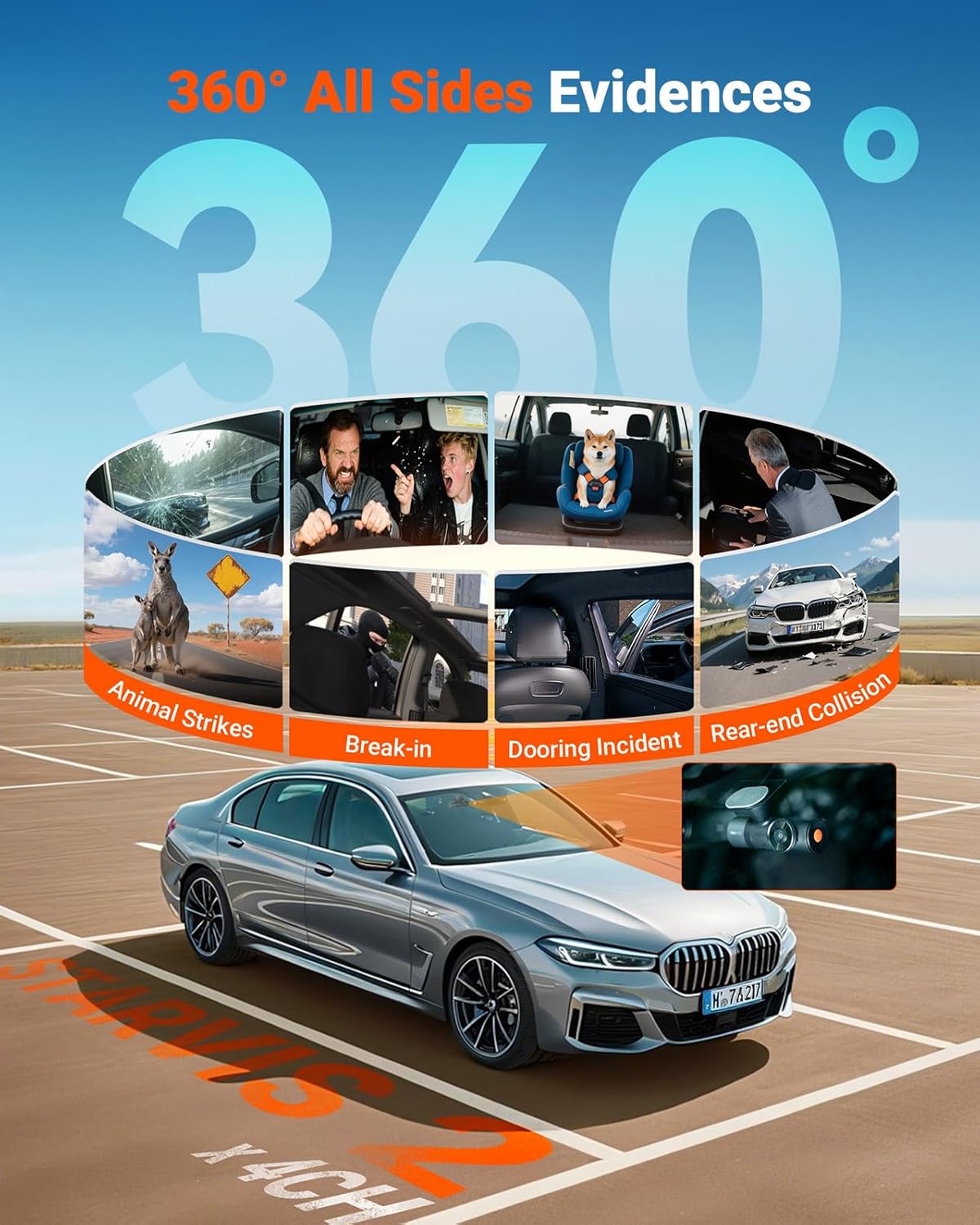 Vantrue N5S 4 Channel 360 Degree WiFi Dash Cam, STARVIS 2, IR Night Vision, 2.7K+1080P*2+1440P Front Rear Inside Dashcam, Voice Control, GPS, 24 Hours Parking Mode, LTE Support, Support 1TB Max