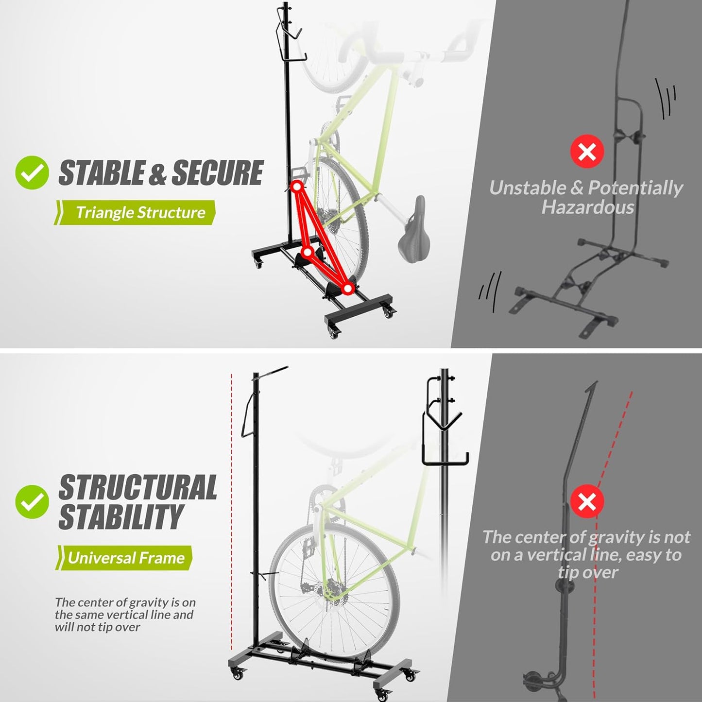 Vertical Bike Parking Stand - Adjustable Height for 29" Wheels, Space-Saving & Freestanding Bike Rack for MTB/Road Bikes,No-Drill Installation Indoor Bike Storage for Apartments & Garages