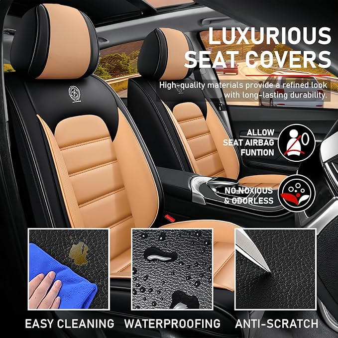 Car Seat Covers Fit for Toyota Highlander 2000-2025 | 7 Seat Car Seat Cover | No-Slip Waterproof Breathable Faux Leather Automotive Seat Covers Auto Interior Covers Black-Orange,Full Set