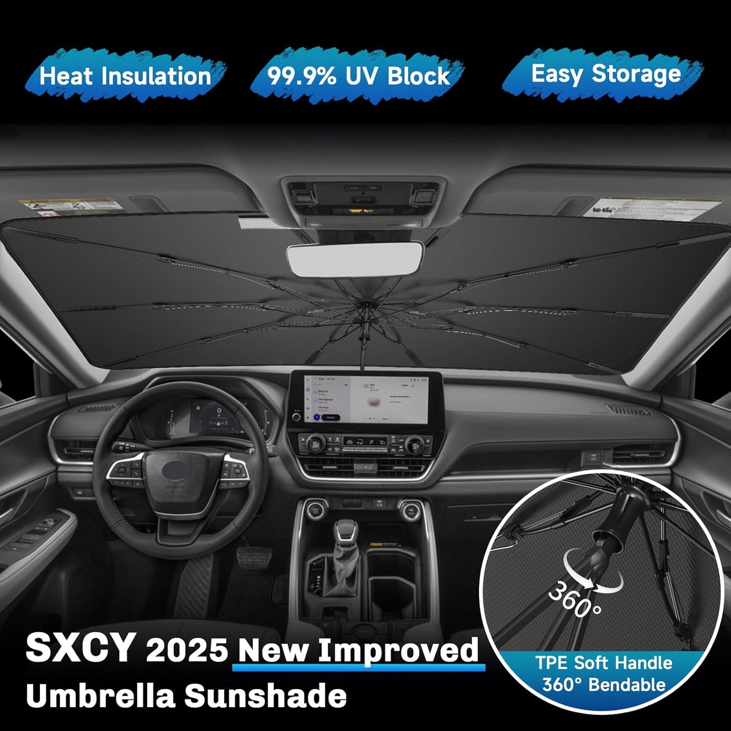SXCY for 2024 2025 Toyota Grand Highlander Windshield Umbrella Sunshade [Easier Foldable] 2025 Grand Highlander Accessories Sunshade Umbrella for 2025 Grand Highlander Windshield Umbrella Sun Shade