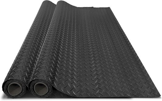 4x6 FT Garage Floor Mat, 2 Rolls 2.8mm Thickened Flooring Roll 48 sqft Diamond Plate PVC Rubber Trailer Mat, Non-Slip Floor Mat for Garage, Motorcycle, Trailer, Pickup Truck, Black