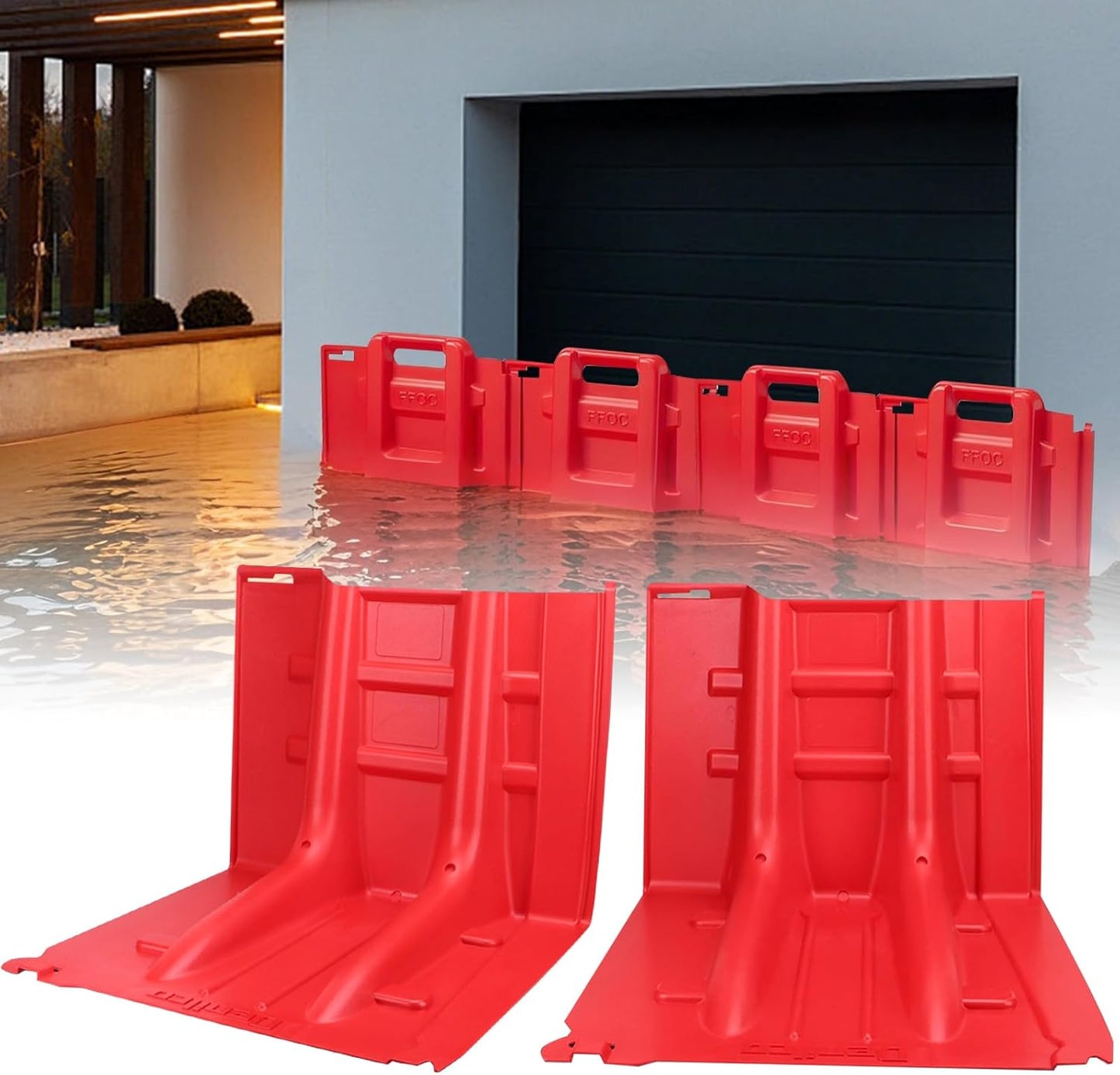 Flood Prevention Barrier, ABS L-Type Baffle Water Barrier Reusable, Door Flood Barriers for Home, Removable Combined for Garage Doors, Warehouses, Basements and School (19pcs)