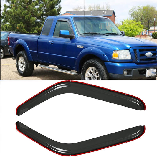 2pcs Original Shatterproof Rainproof in Channel Style Sun Rain Guard Durable Side Window Wind Deflectors Dark Smoke Nice Looking Vent Window Visors Compatible with Ford 1993-2011 Ranger 92083