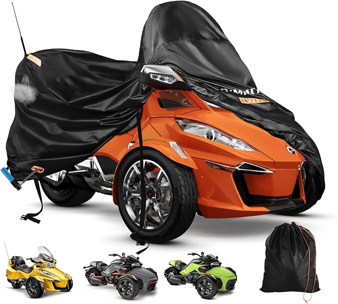 Can Am Spyder Cover Waterproof,Spyder Accessories Full Cover Compatible with Spyders RT Limited F3 S,420D Heavy Duty Oxford Fabric,3 Reflective Strips,Three Wheel Motorcycle Cover Outdoor Protection