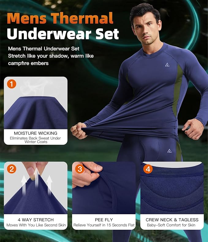 CL convallaria Thermal Underwear Long Johns Set Mens Winter Gift Hunting Gear Sport Base Layer Bottom Top