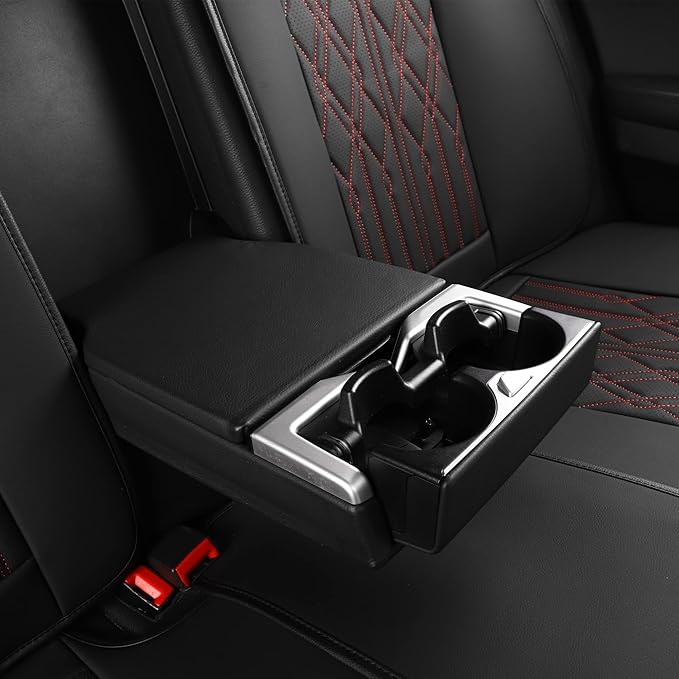 Huidasource Leather Back Row Seat Covers, Waterproof Rear Split Bench Car Seat Covers, Vehicle Seat Cushion Cover Protector Universal Fit for Most Cars Sedan SUV Pickup Truck(Back Row/Black&Red)