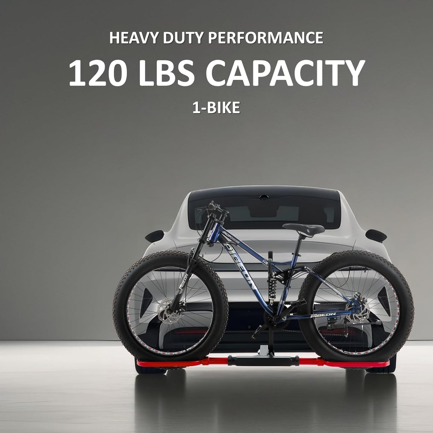 Trailer Hitch Bike Rack for Car 1 Bike, E Bike Carrier Hitch Mount, Fat-Tire Ebike Rack for Tow Hitch, Fits 2" Inch Receiver for SUV Truck Van (1 Bike - 120 Lbs Cap - Red)