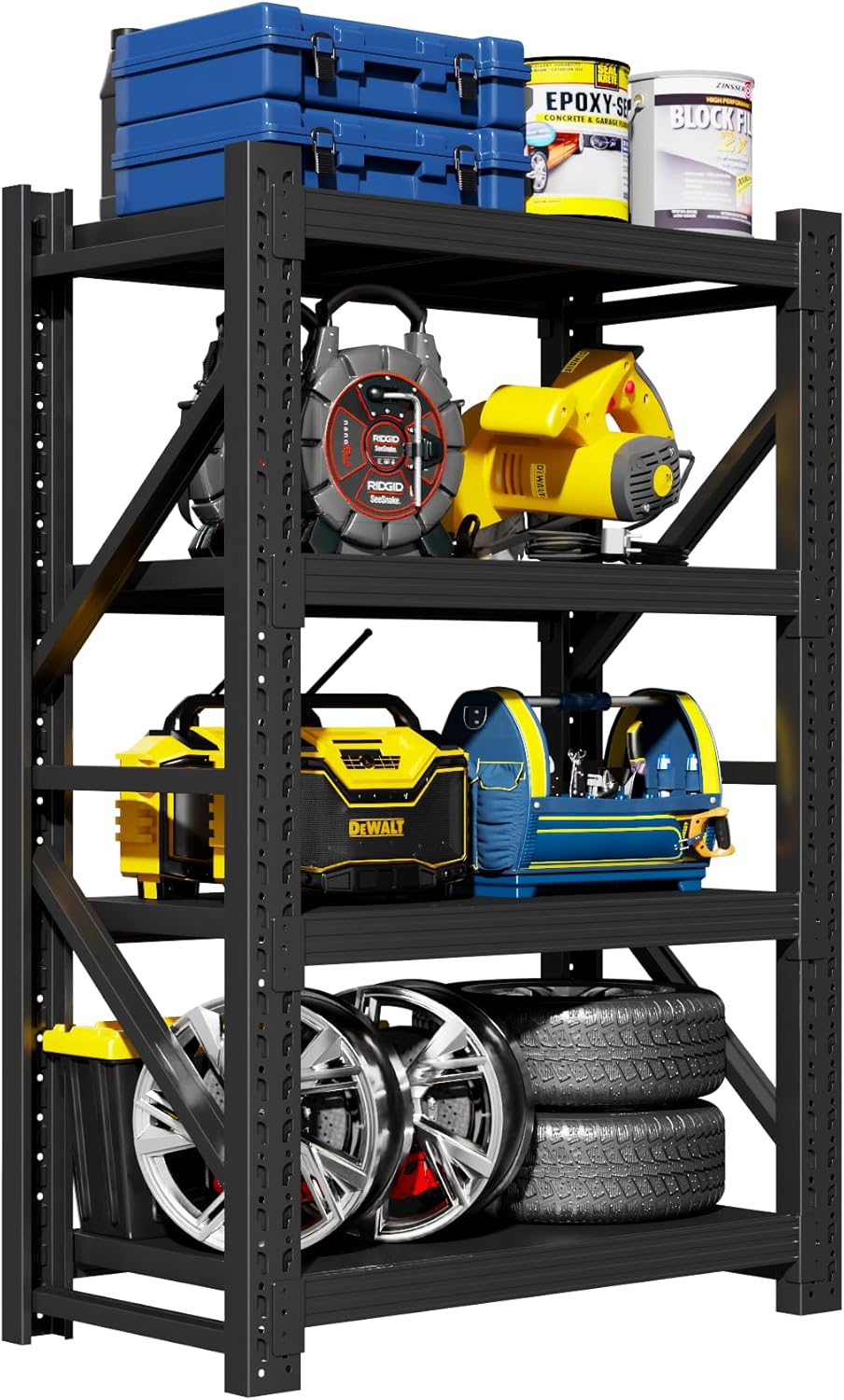 Garage Shelving Unit, 4 Tier Heavy Duty Racks, Easy Assembly, Metal Racks with Adjustable Shelves, 3000 LBS Load Capacity,for Warehouse,Basement (Black, 19.7" D x 31.5" W x 63" H)