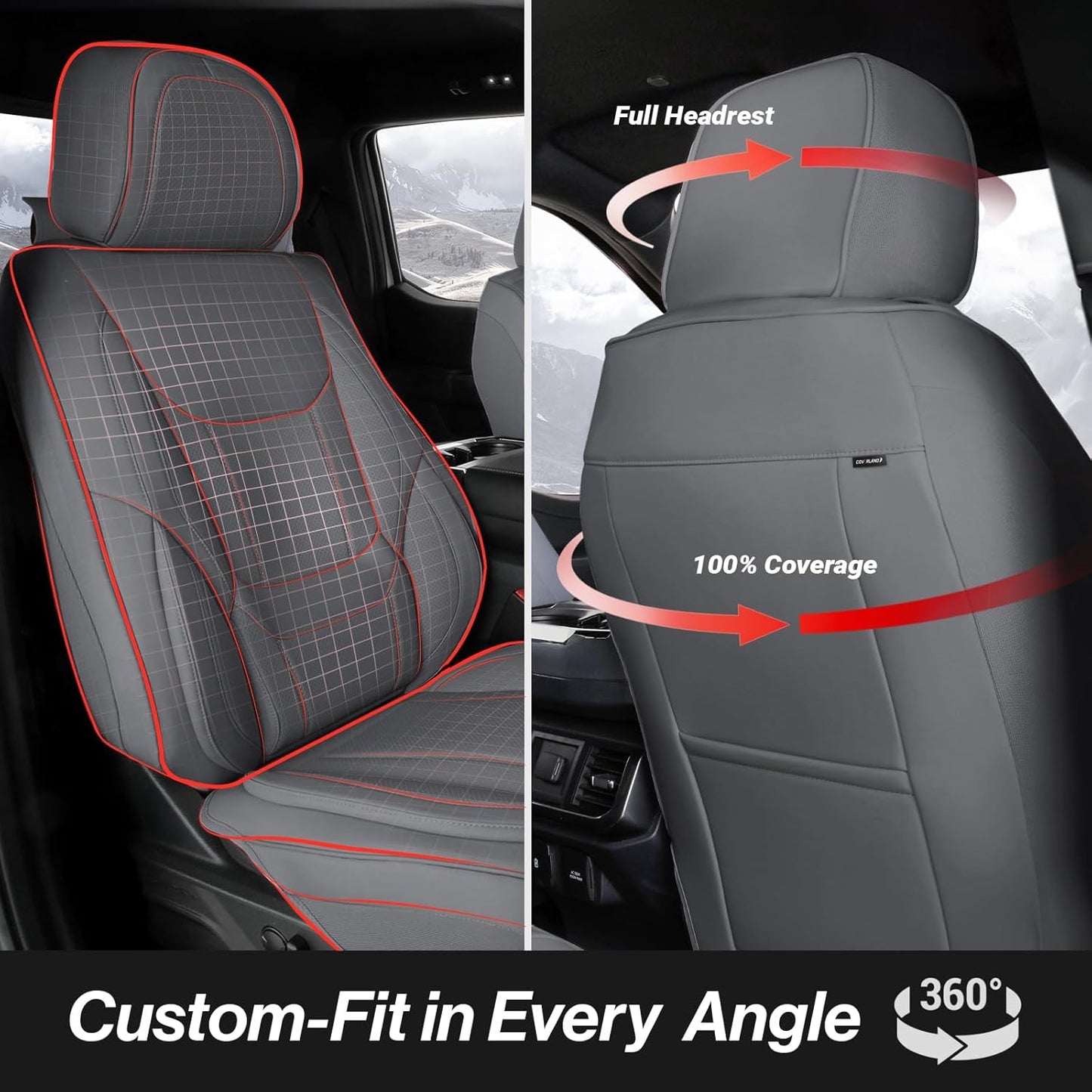 Coverland Custom Car Seat Covers Compatible with F150, Frontier, Sierra, Silverado 2500HD - Premium Leather Non-Slip Waterproof Interior Protector Front Seat-Dark Gray [See Size Chart-Size A12]