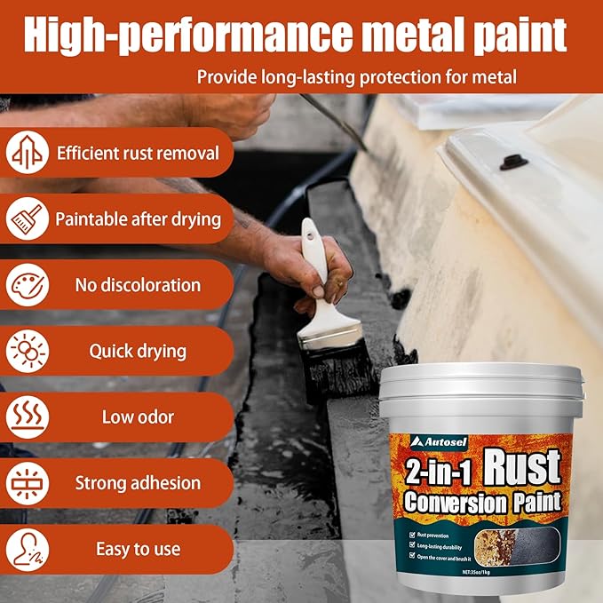 2-in-1 Rust Converter & Metal Primer, 35 oz Rust Remover & Inhibitor Paint for Metal, Stops Rust & Corrosion, Heat & UV Resistant Automotive Rust Reformer for Car, Truck Frame, Trailer – Black
