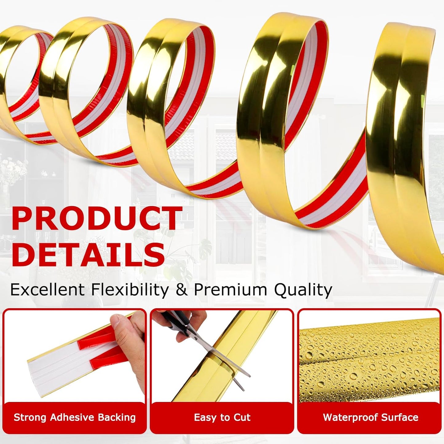 Flexible Wall Corner Protector Moulding Trim Peel and Stick Wall Corner Guards Edge Protector Self Adhesive Wall Molding Trim Strip for Wall Edge Corner Ceiling (Gold, 2.4 in x 10 Ft)