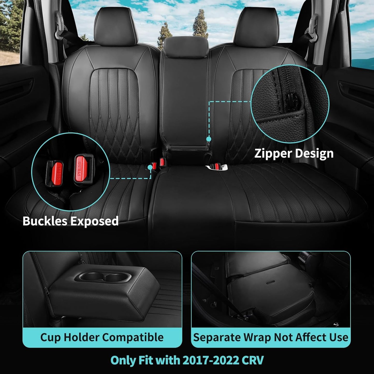 Seat Covers for Honda CRV 2017-2022 EX/EXL/LX/Sport/Touring/Special Edition, Hybrid & Gas,1:1 Custom Fit Leather Seat Covers Full Set - Black