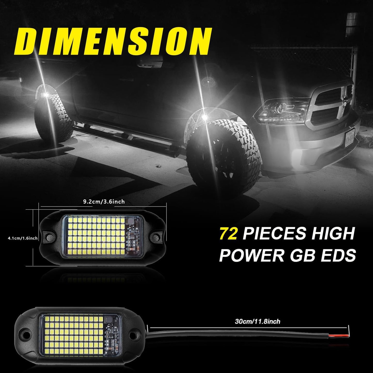 Nicoko 8 Pods 6000K pure White Rock lights Aluminum 9-30V Underglow Lights IP68 Waterproof Neon Trail Rig Lamp Lighting for SUV Car Truck Motorcycle Boat ATV UTV