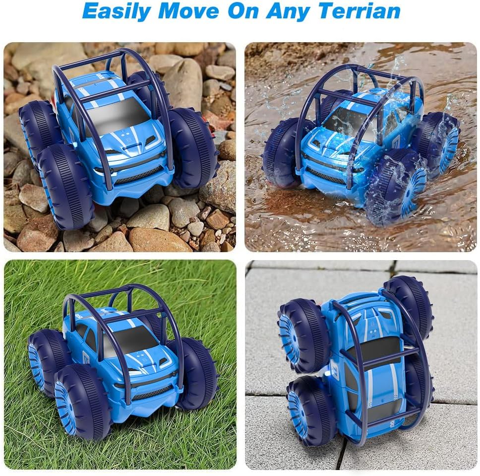MaxTronic Amphibious Remote Control Car,Rechargeable RC Cars Toy 360° Flips Rotation Stunt Crawler 15KM/H 4WD All Terrain Outdoor Indoor Toy for Kids Boys Girls 3-12