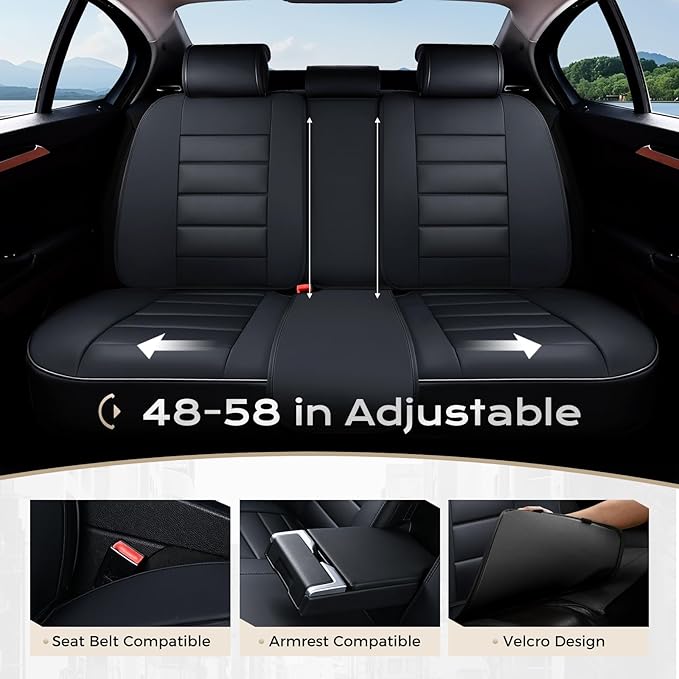 Coverado Car Seat Covers Full Set, Seat Covers for Cars, Front Seat Covers and Back Seat Cover Waterproof Leather Automotive Seat Cover, Universal Car Interior Protectors Cushion for Most Cars