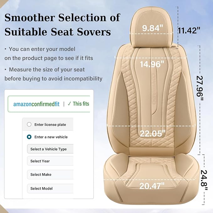 Coverado Car Seat Covers, Front Seat Cover 2-Pack, Faux Leather Waterproof Seat Covers, Car Seat Protectors,Driver Seat Covers Automotive Seat Covers Accessories Universal Fit Most Vehicles Beige