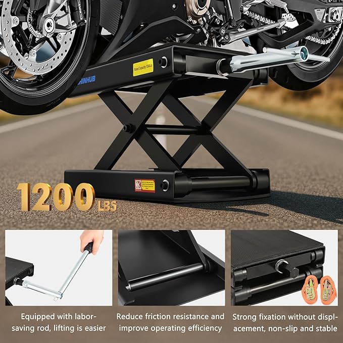 Motorcycle Lift Scissor Jack,1200 Lbs Capacity Steel Motorcycle Jack,4"-14.17" Height Range Scissor Lift，Motorcycles Scissor Lifts Repair Bracket, for Motorcycles, ATV, Motocross Bike - Black