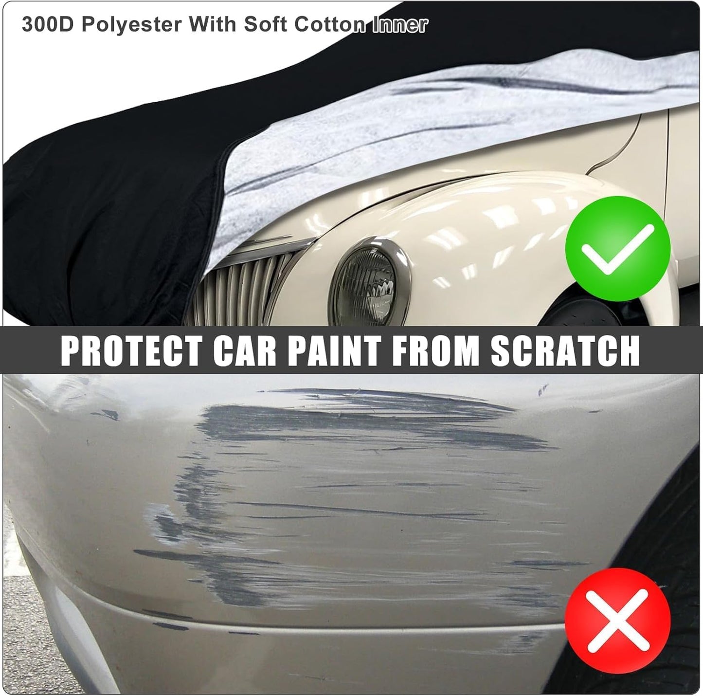 Waterproof Car Cover Compatible with Chevrolet El Camino 1968-1972, 300D with Inner Cotton Liner All Weather Classic Car Covers with Zipper Door Reflective Strips Lock for Snow Rain Dust