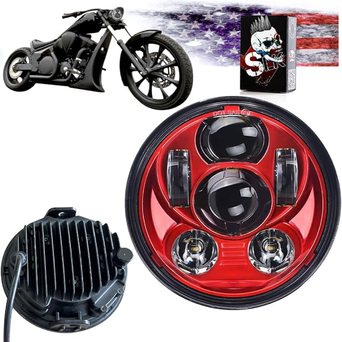 SLK-Lights VT1300 Fury Daymaker LED Headlight 5 3/4in - Direct Fit - Plug & Play - Compatible Honda VT1300 2010-2025 Honda Fury, Sabre, Interstate, and Stateline (RED)