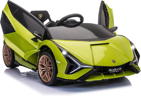 TOBBI Electric Ride On Car Toy for Kids to Drive, 12V Battery Powered Licensed Lamborghini SIAN with Parent Remote Control for Toddlers 3-6 Years w/Functions Spring Suspension/Horn/LED Lights-Green