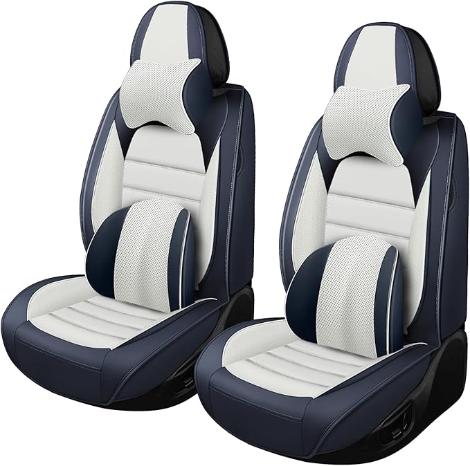 Car Seat Covers for GMC Sierra 1500/2500/3500 Denali SLT AT4 AT4X Base Seat Covers 2008-2025, Waterproof Premium Nappa Leather Seat Protectors(Luxury 2 Seats/Black&White)