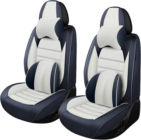 Car Seat Covers for GMC Sierra 1500/2500/3500 Denali SLT AT4 AT4X Base Seat Covers 2008-2025, Waterproof Premium Nappa Leather Seat Protectors(Luxury 2 Seats/Black&White)