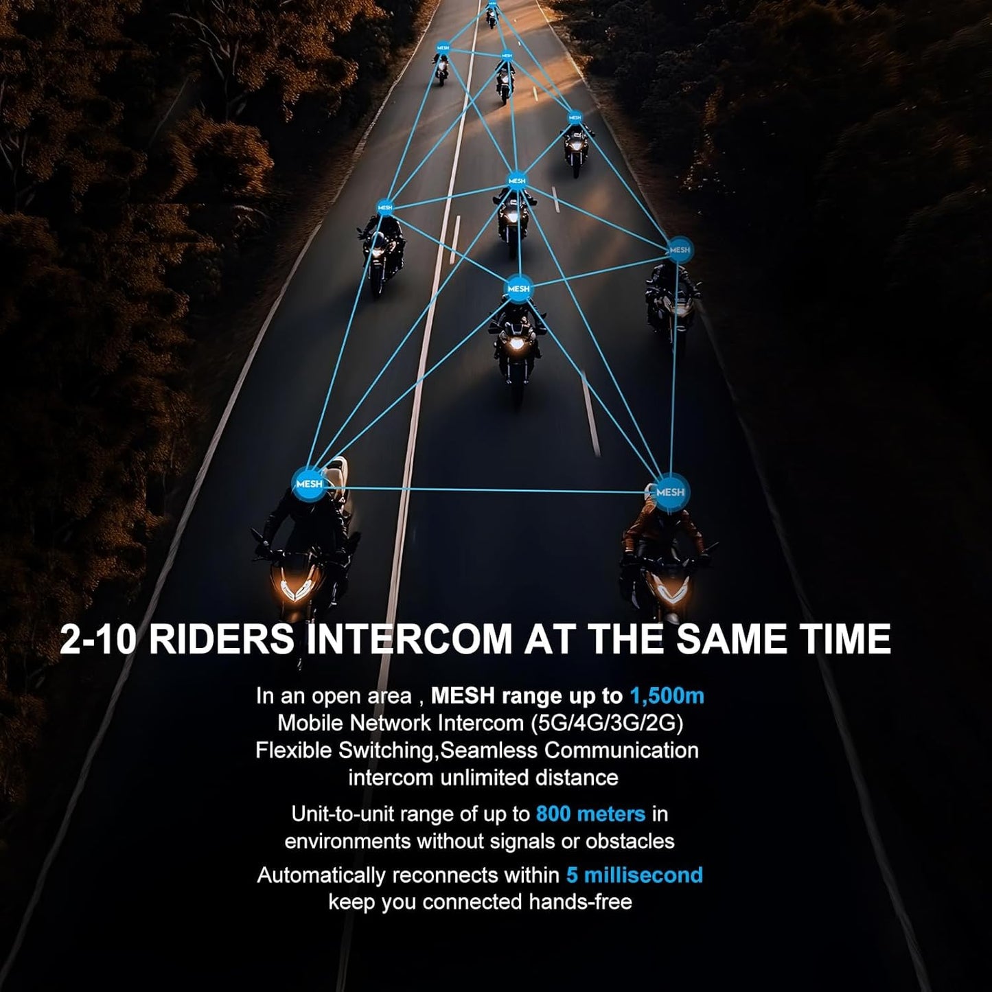 SolaMr X10 Motorcycle Helmet Bluetooth Headset Speakers Headphone, Ski Helmet Intercom Integrated Mesh Communication System Support 10 Riders with Bluetooth 5.1, Noise Cancellation, Music Share, Green