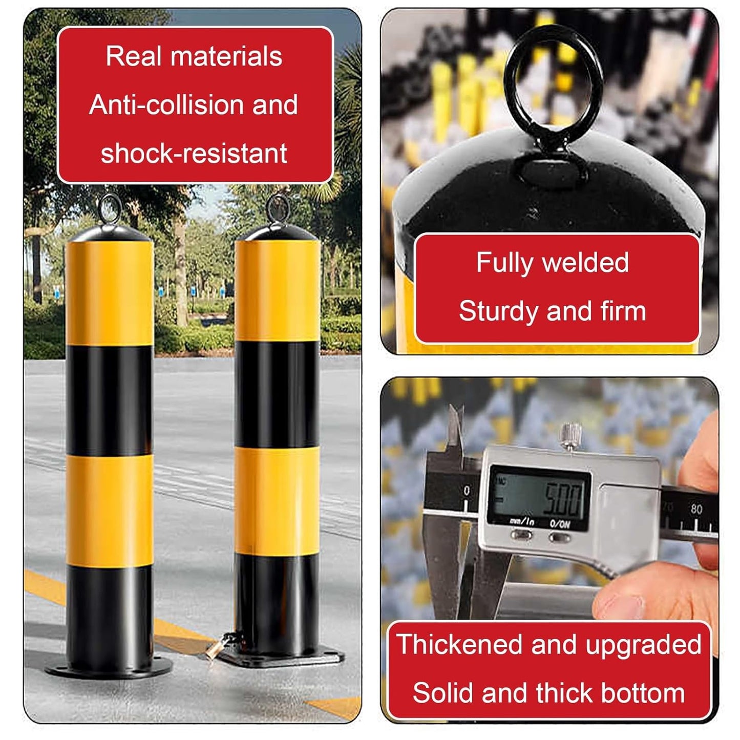 Steel Safety Bollard Post, with Lock Bollard Post Removable Security Posts, Parking Bollards, Parking Barriers Concrete, Powder Coat, for Parking Lot, Driveway and Sidewalk(Black (2pcs),50cm/19.7in)