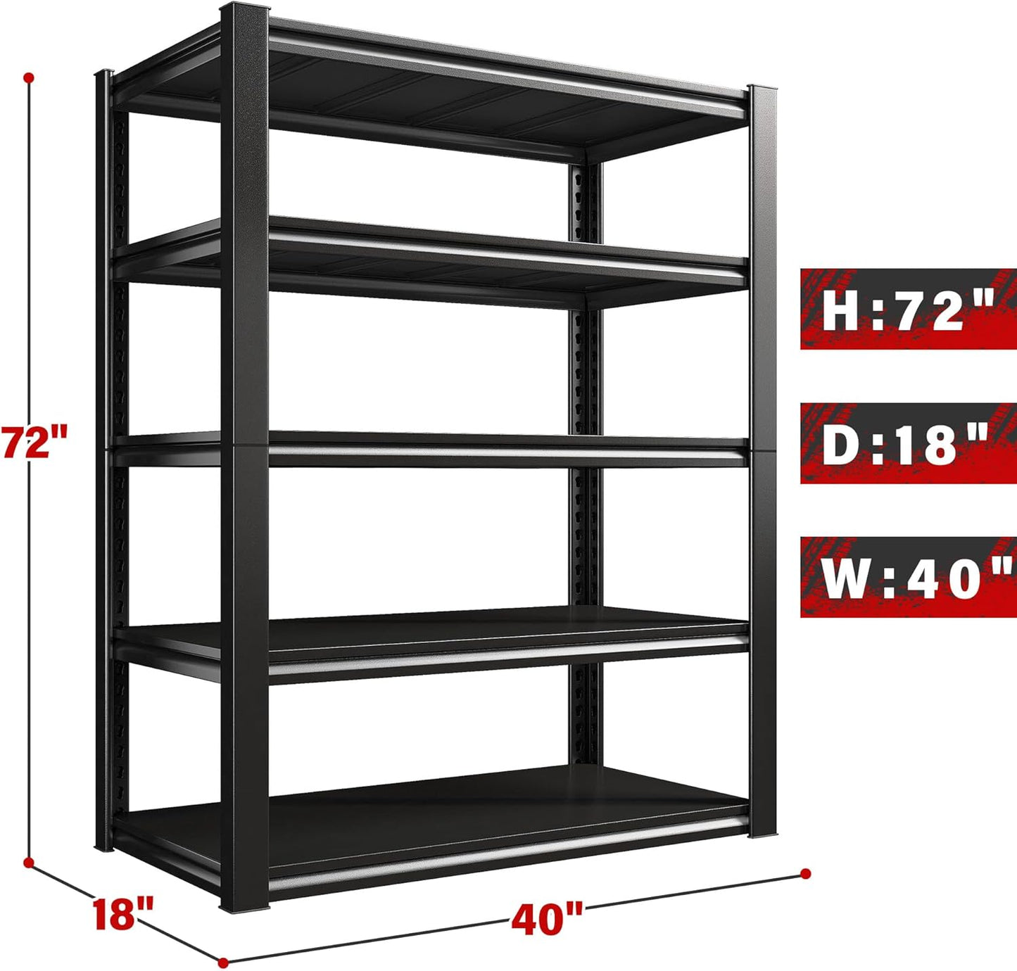 REIBII 40" W Garage Shelving, Heavy Duty Storage Shelves Load 2500LBS, 5-Tier Adjustable Metal Shelving, Garage Shelves for Warehouse, Pantry, Basement, 72" H x 40" W x 18" D