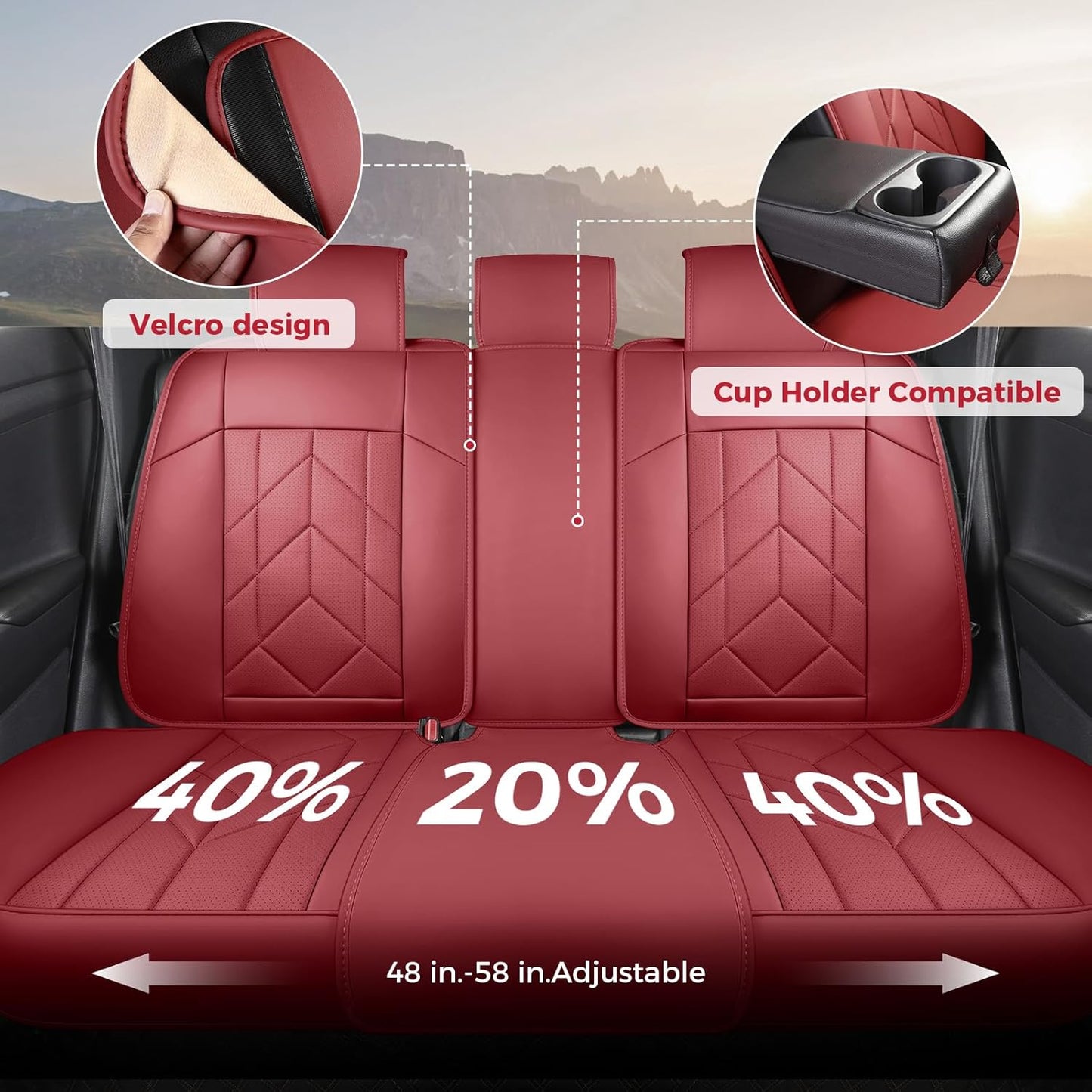 Wine Red Car Seat Covers Full Set - Waterproof Leather Car Seat Protector Universal Fit Colorado Equinox Malibu Blazer Trailblazer Trax