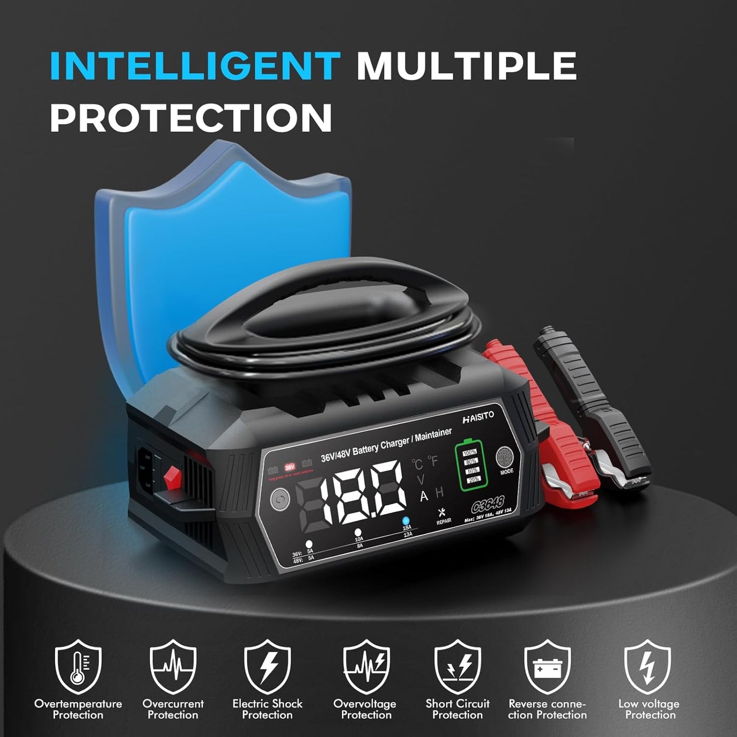 Golf cart Battery Charger, 48V 13A and 36V 18A Trickle Battery Charger,48 Volt Golf Charger,for EZGO RXV&TXT Smart Charger,Lithium,LiFePO4,Lead-Acid AGM/Gel/SLA..BatteryCharger,3-Pin (Delta-Q)