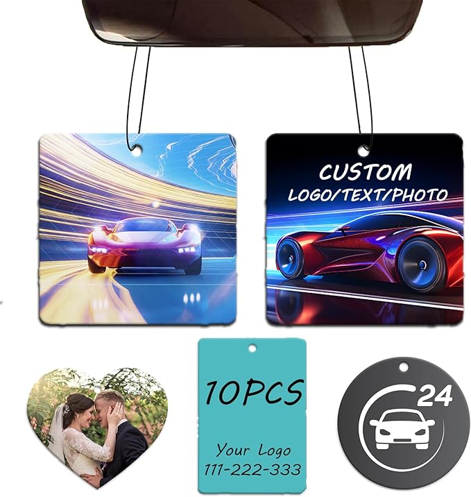 Custom Logo Air Freshener Bulk, Personalized Double-Sided Car Air Freshener with Picture Photo Text Logo, 10Pcs-Square