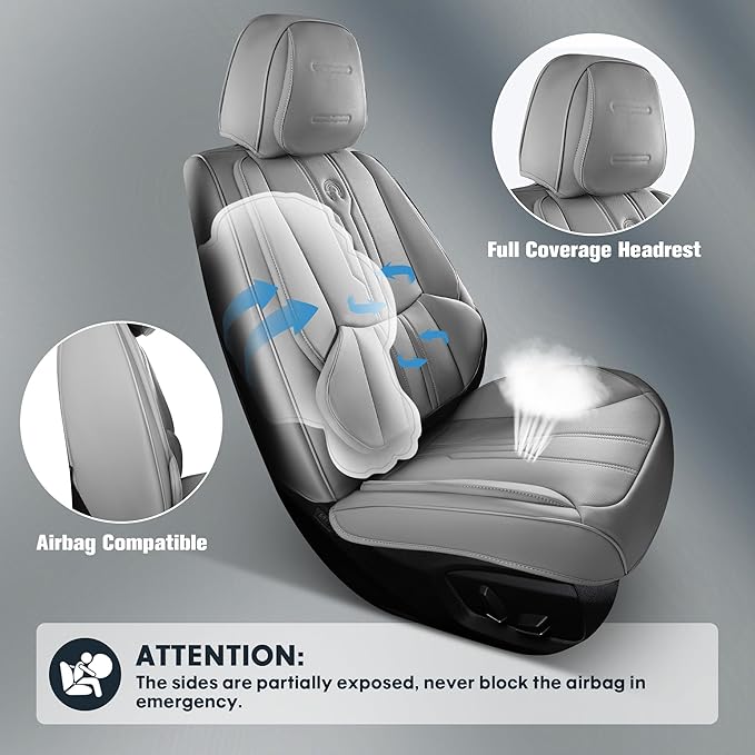 Car Seat Covers Custom Fit for Ford F150 2009-2026, Faux Leather Seat Cover Set for 2017-2026 F250 F350 F450, Compatible with Regular Cab Super Cab Super Crew Pickup Truck Cushions (Grey, Full Set)