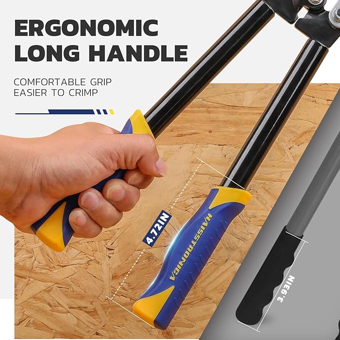 haisstronica Heavy Duty Battery Cable Crimping Tool Kit-Ratchet Hex Extended Handle Crimper for 8,6,4,2,1,1/0 AWG Copper Lugs with Blow Molded Box,Cable Cutter