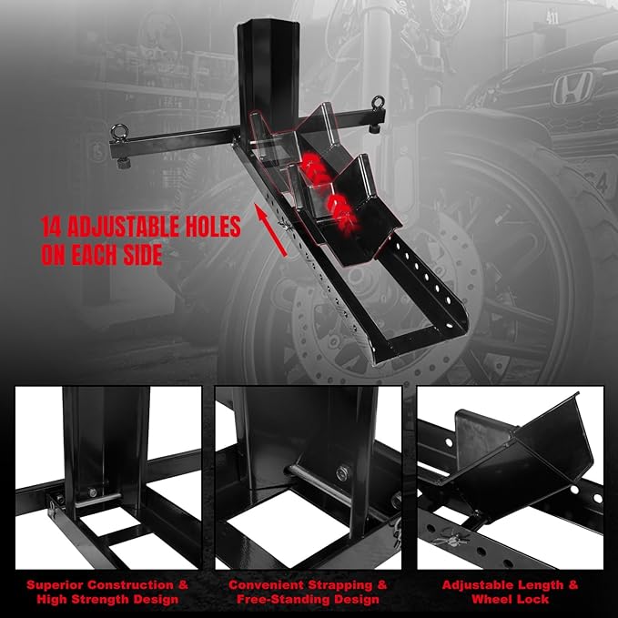 Big RED Motorcycle Trailer Wheel Chock: Adjustable Heavy-Duty Steel Motorcycle Stand Wheel Tire Chock for 16"-25" Off-Road and Standard Motorcycles, Upright 1800lbs Capacity