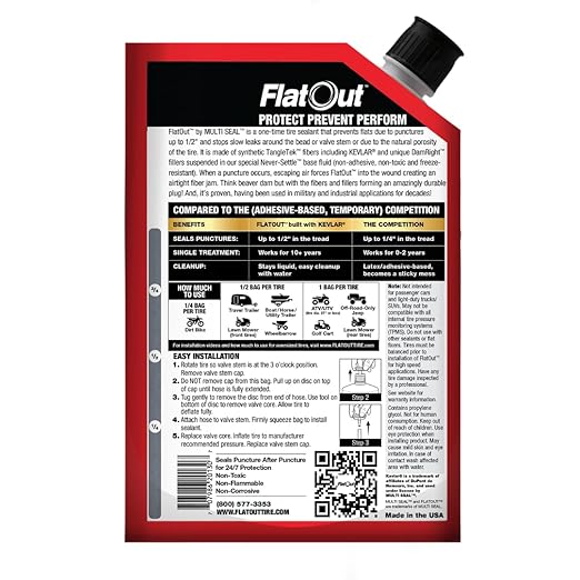 FlatOut Off Road Multi-Purpose Tire Sealant - Prevents and Repairs Flat Tires - Seals Leaks - Contains Kevlar - Tubeless Tire Sealant - 32-Ounce Bag - Pack of 2