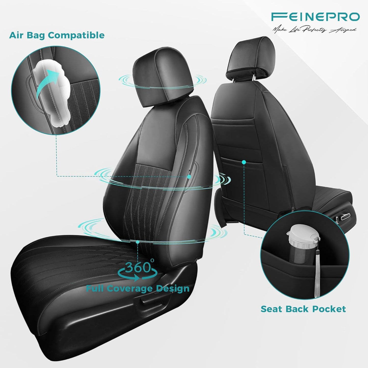 Seat Covers for Honda Civic Sedan 4DR Sedan EX 2022 2023 2024 2025.Faux Leather Car Seats Cover Full Set (Rear Row 40/60 Split & Folding Backrest)-Black