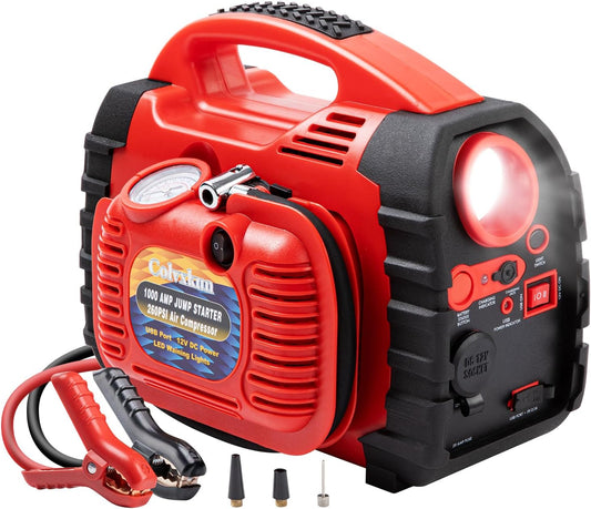 Jump Starter with Air Compressor, 260PSI 1000A Car Battery Jump Starter Battery Pack (6.0 Gas/6.0L Diesel),12V Car Jumper Starter Portable Jump Box with Tire Inflator